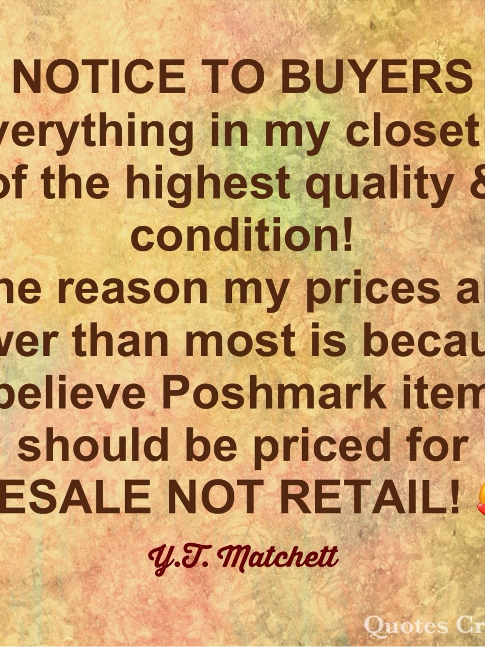 RESALE NOT RETAIL PRICES